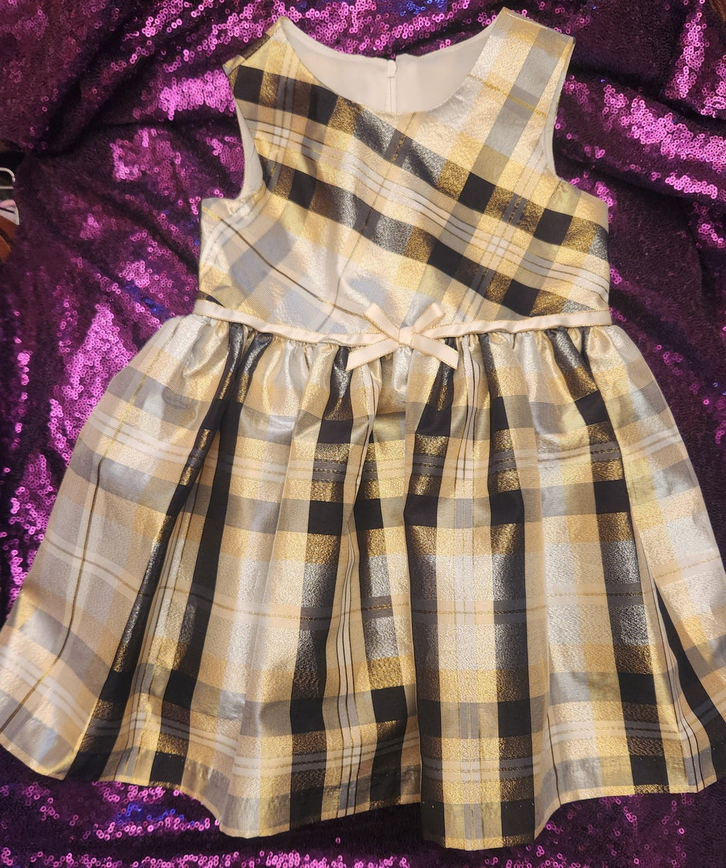 Bonnie Jean Black & Gold Plaid Dress 2T