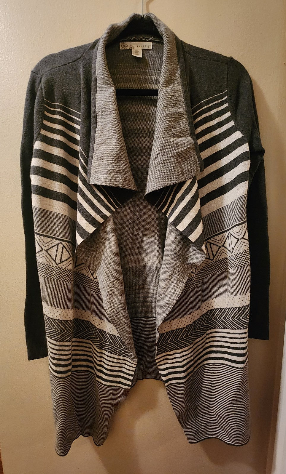 Open Front Gray Colorblock Cardigan Sweater Large