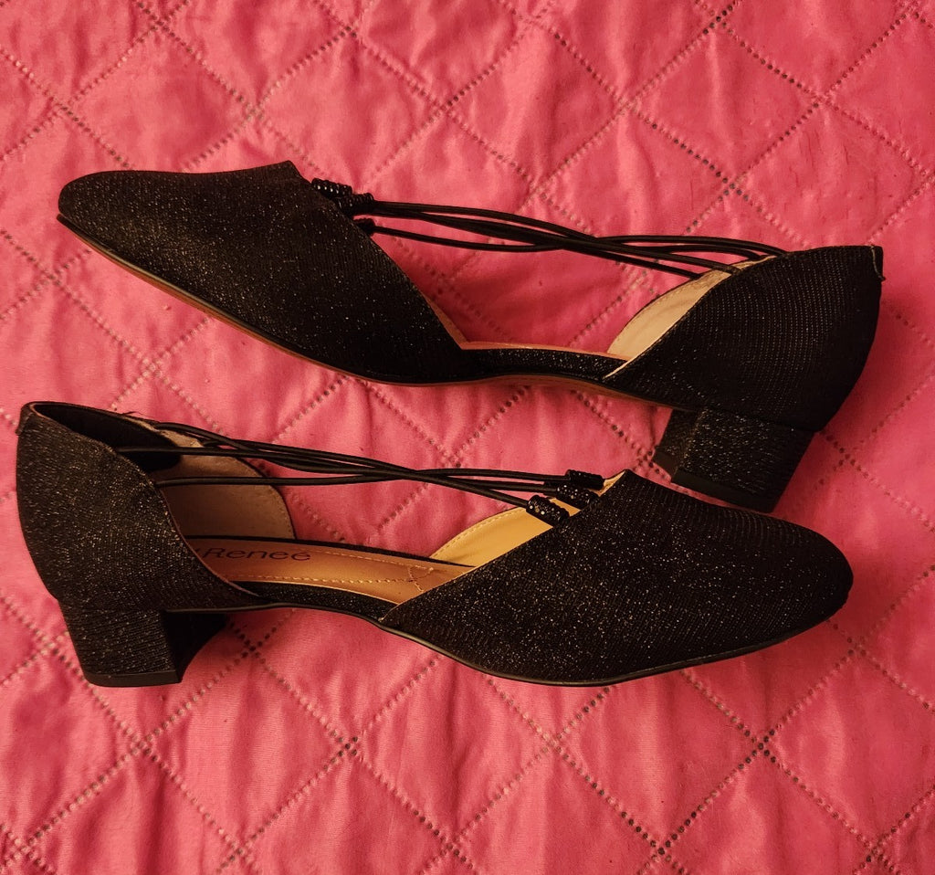J. Renee Black Metallic Flats Ladies Size 8