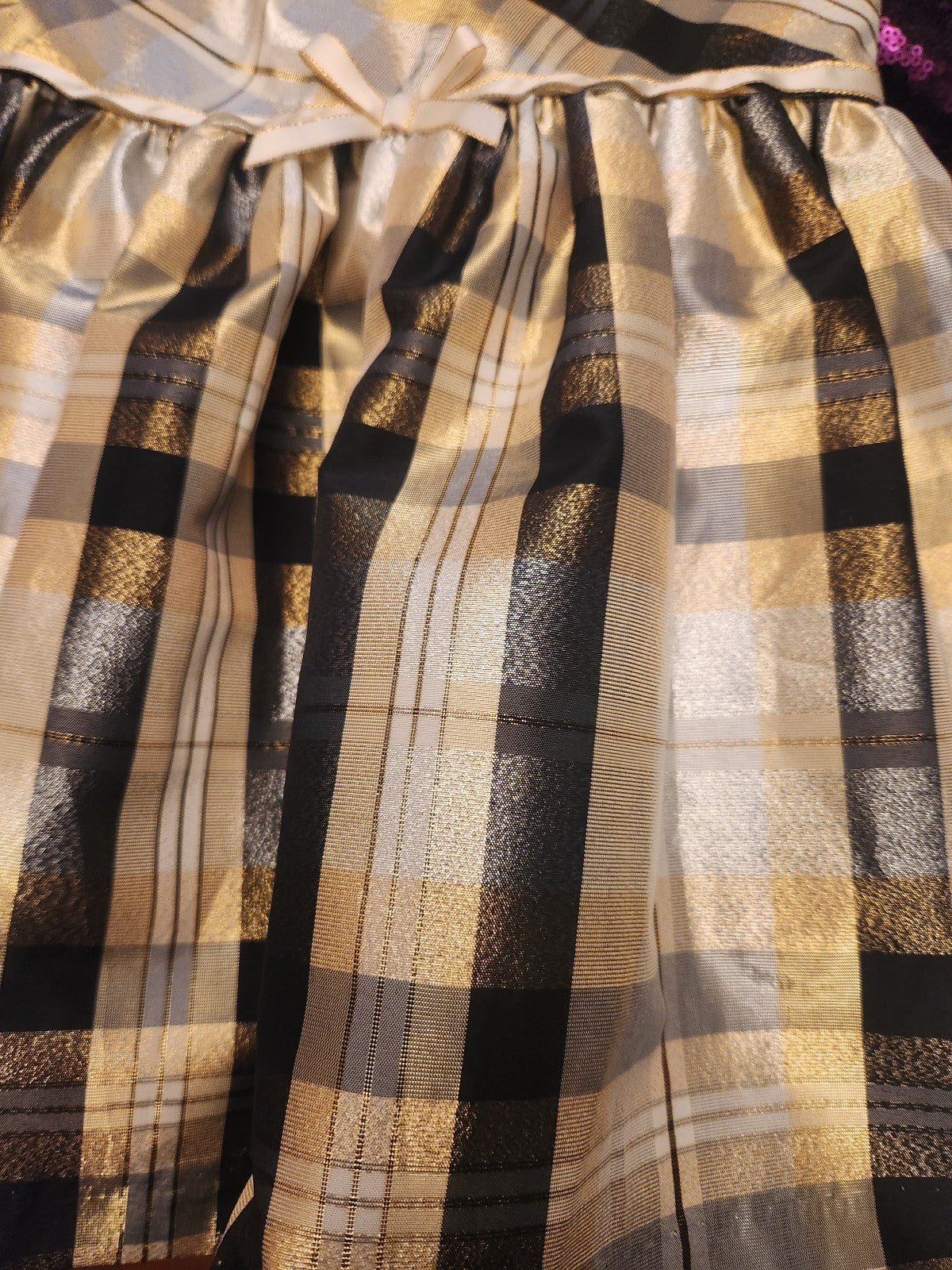 Bonnie Jean Black & Gold Plaid Dress 2T