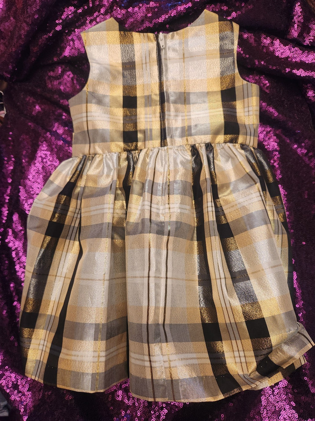 Bonnie Jean Black & Gold Plaid Dress 2T