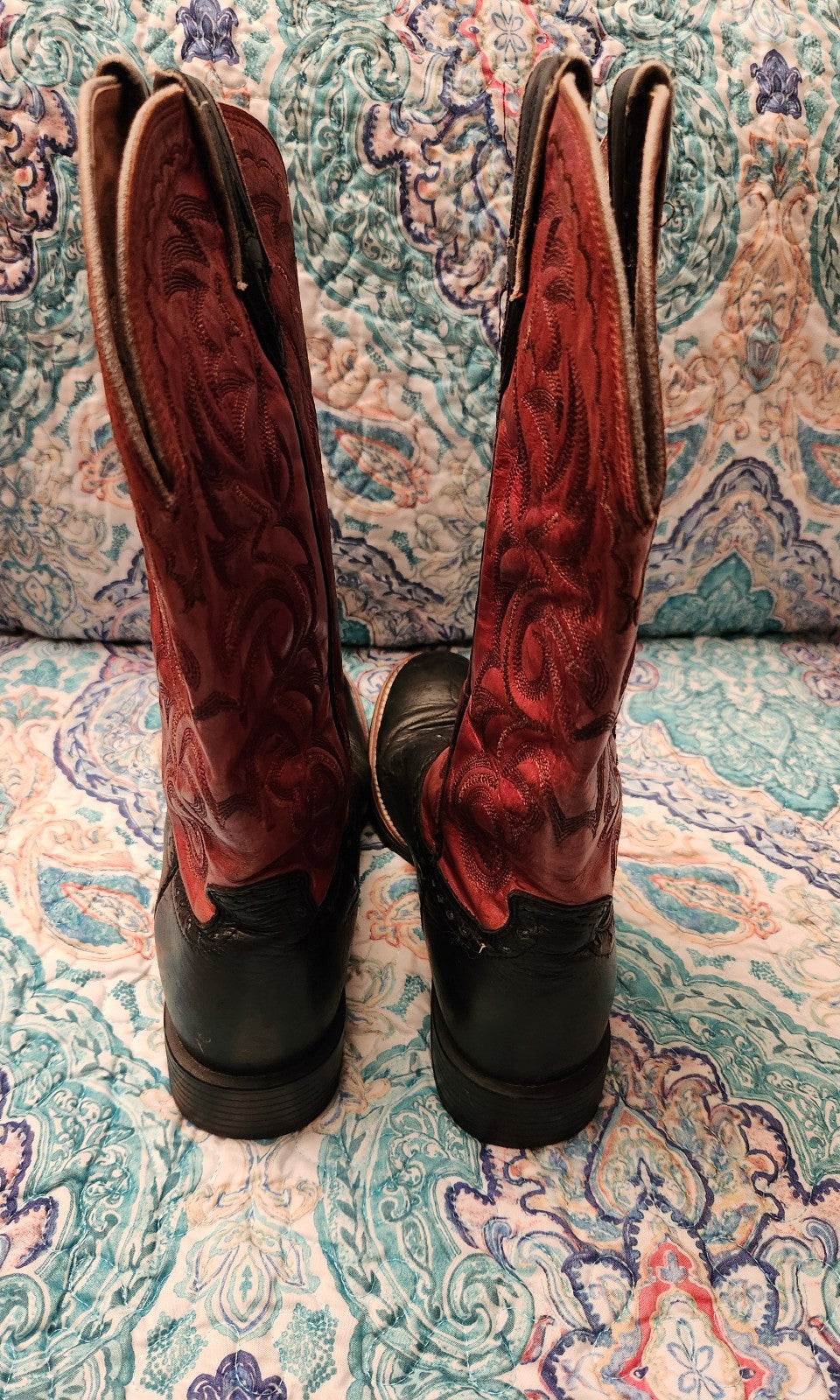 Ariat Womens Black Deertan & Red Round Toe Western Cowboy Boots Size 9.5