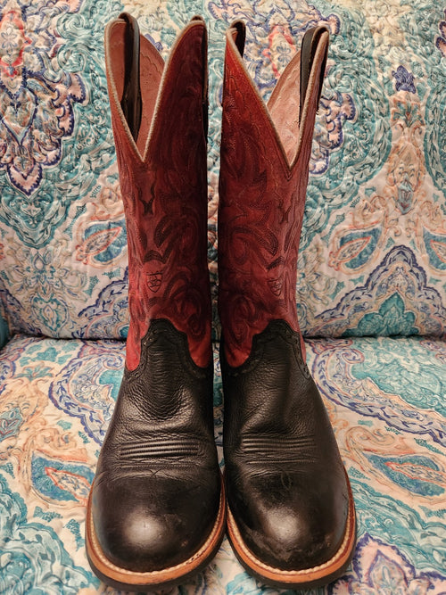 Ariat Womens Black Deertan & Red Round Toe Western Cowboy Boots Size 9.5