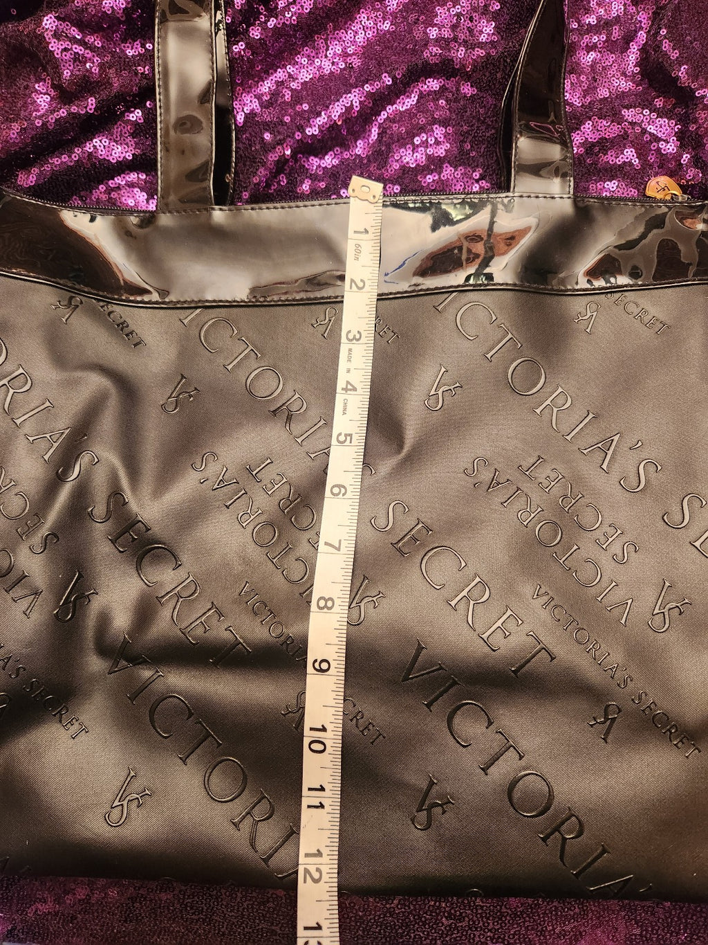 Victorias Secret Black Embossed Pattern Tote Bag
