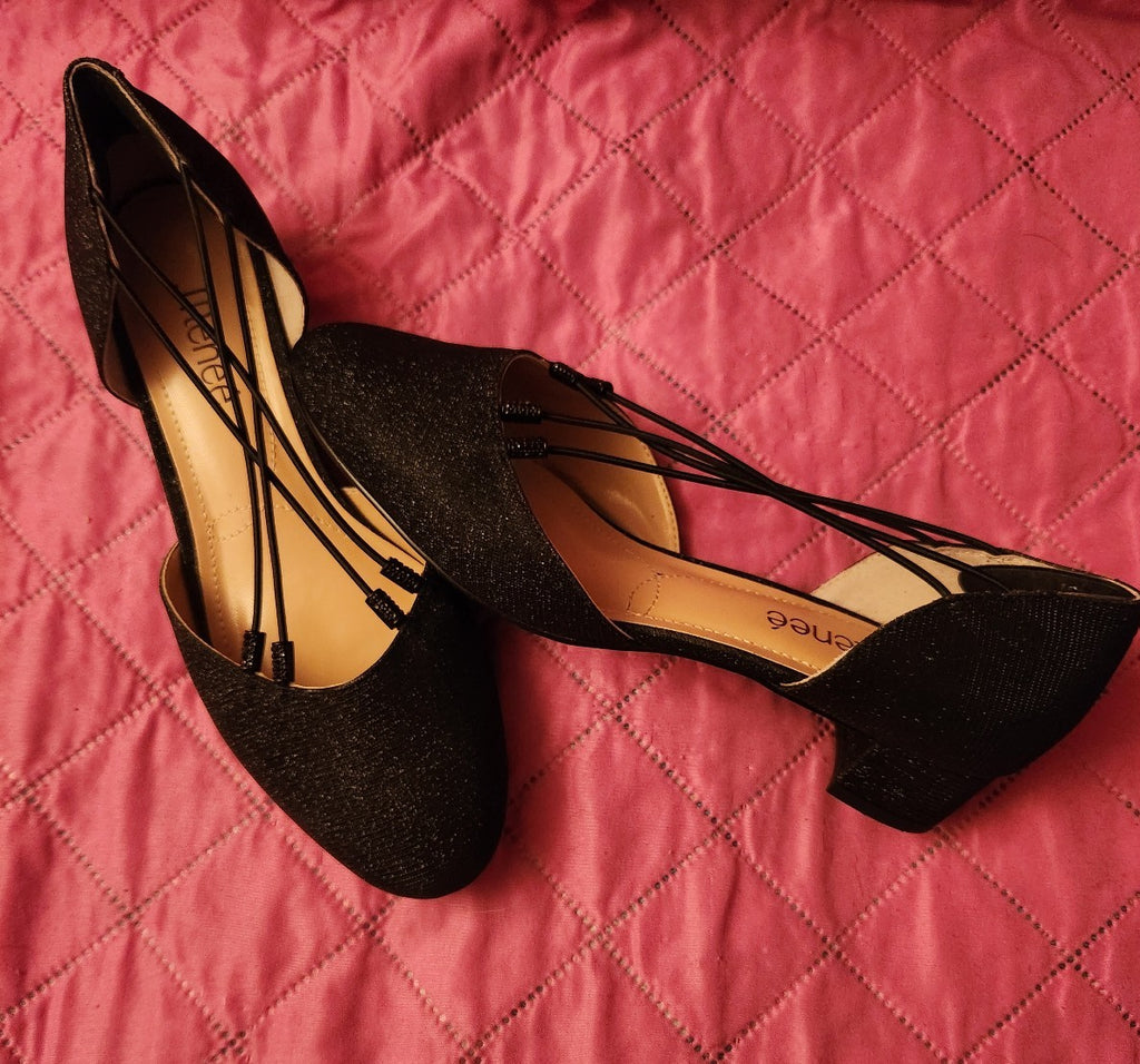 J. Renee Black Metallic Flats Ladies Size 8