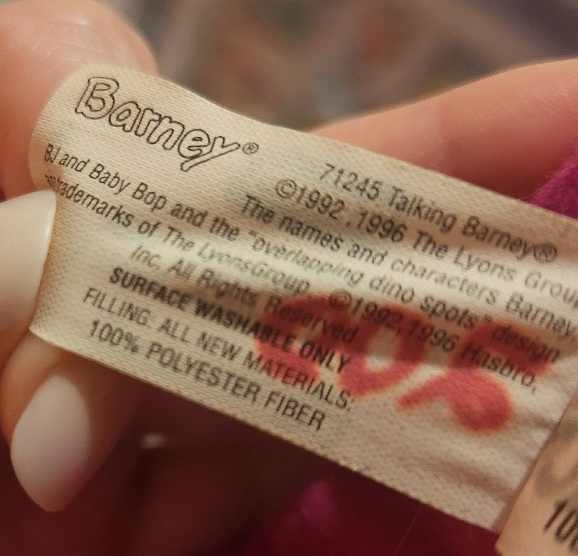 1996 Talking Barney Plush Toy