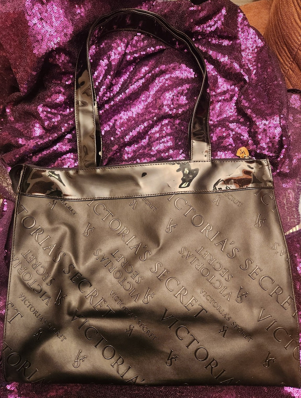 Victorias Secret Black Embossed Pattern Tote Bag