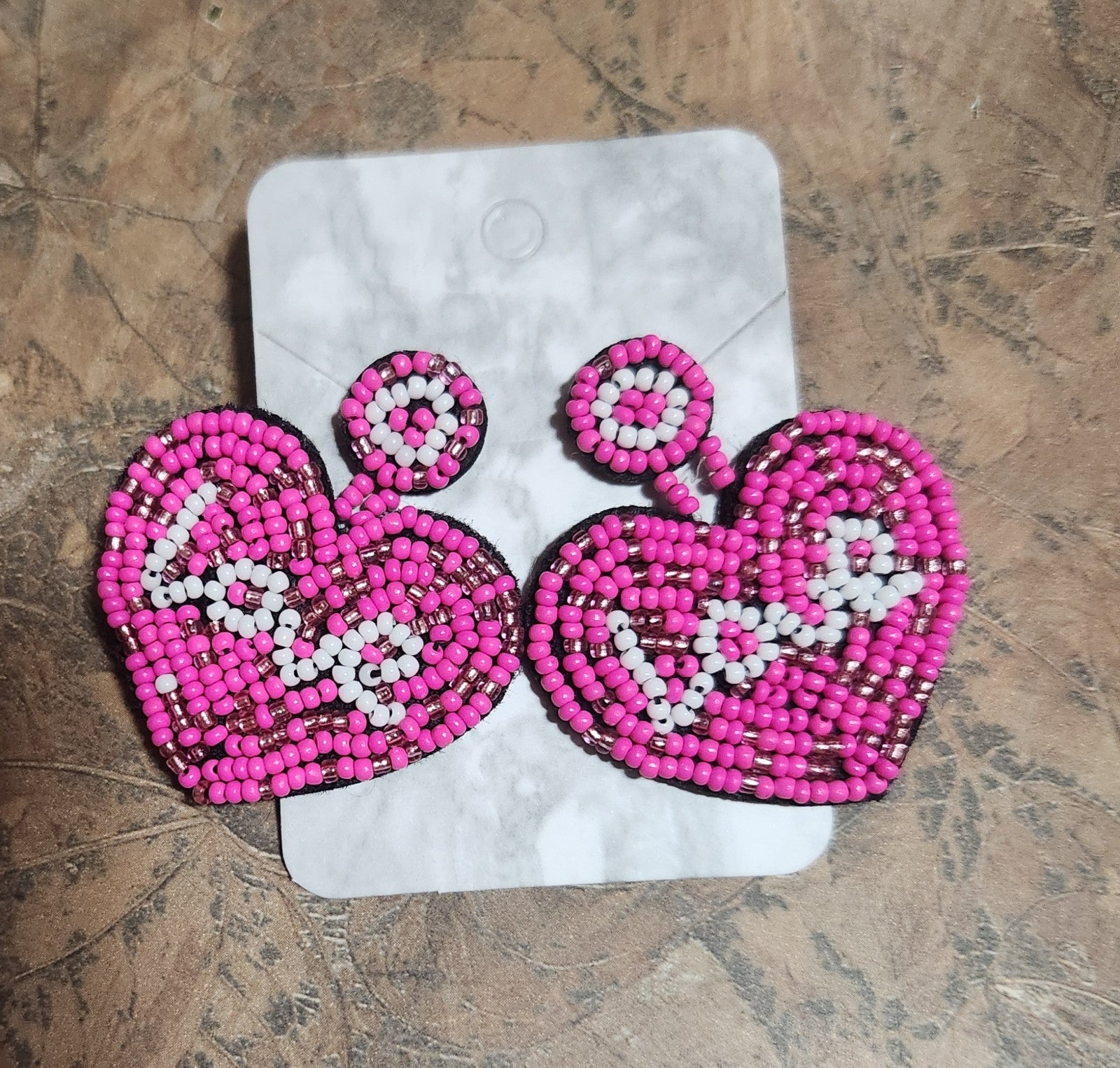 Pink Beaded Love Heart Shaped Earrings NWT
