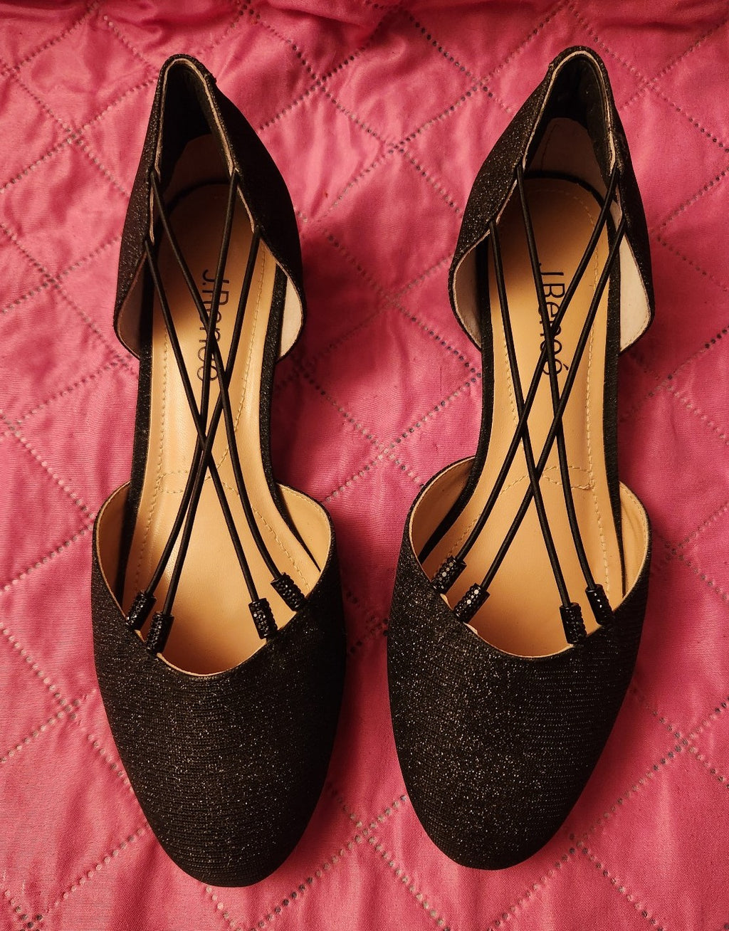 J. Renee Black Metallic Flats Ladies Size 8