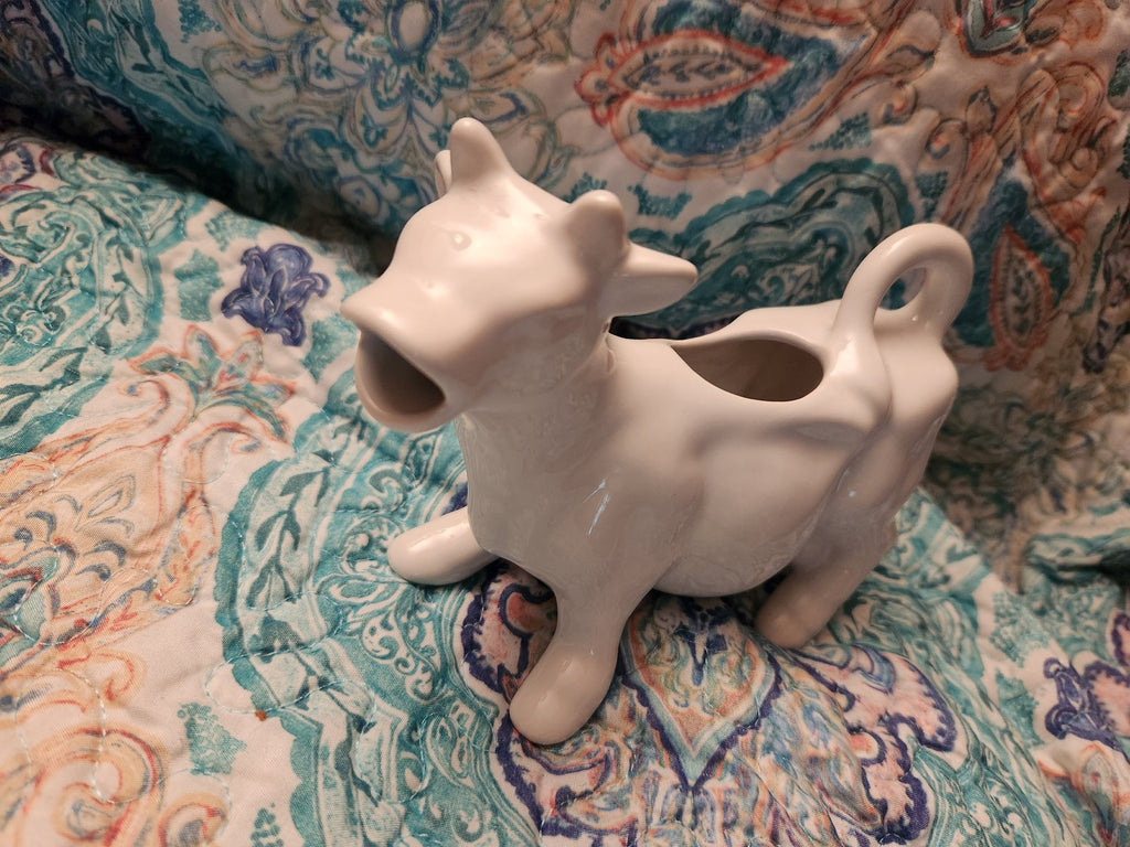 Vintage White Ceramic Cow Shaped Creamer Pitcher