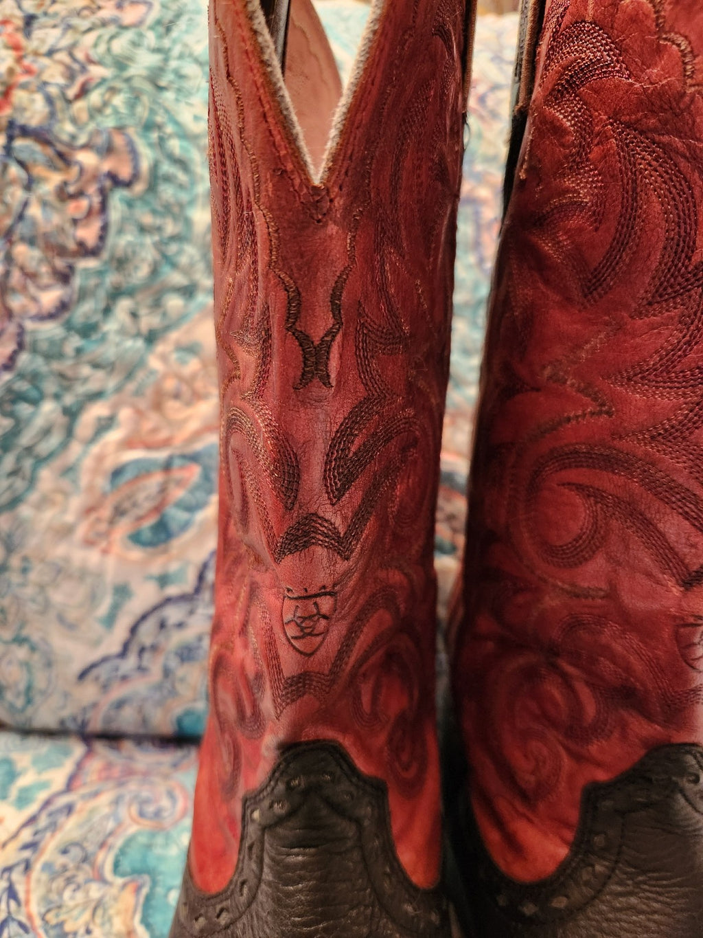 Ariat Womens Black Deertan & Red Round Toe Western Cowboy Boots Size 9.5
