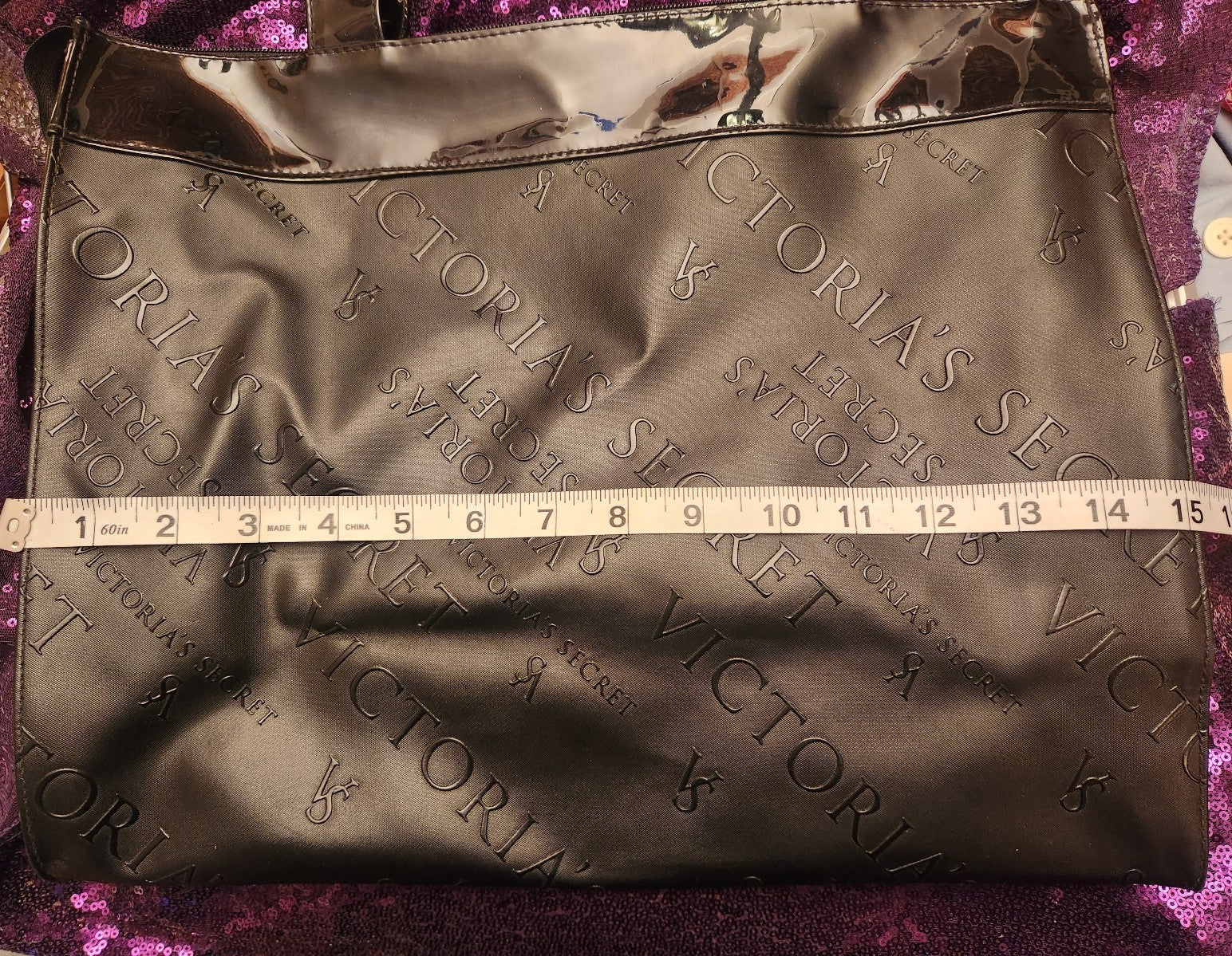 Victorias Secret Black Embossed Pattern Tote Bag