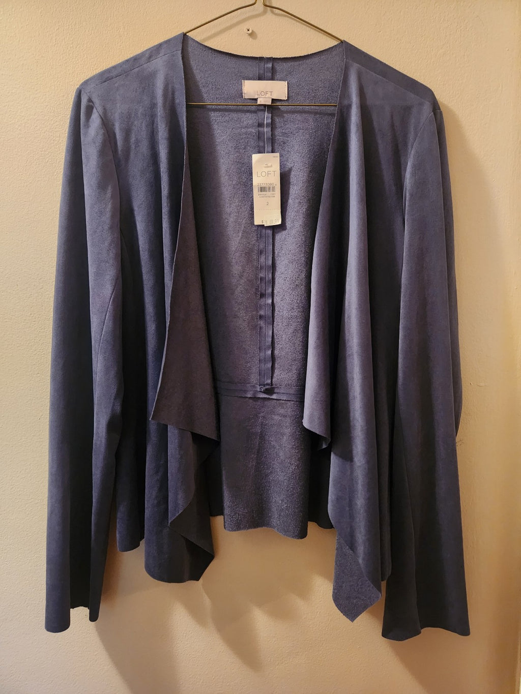 LOFT Blue Suede Open Front Drape Jacket XS NWT