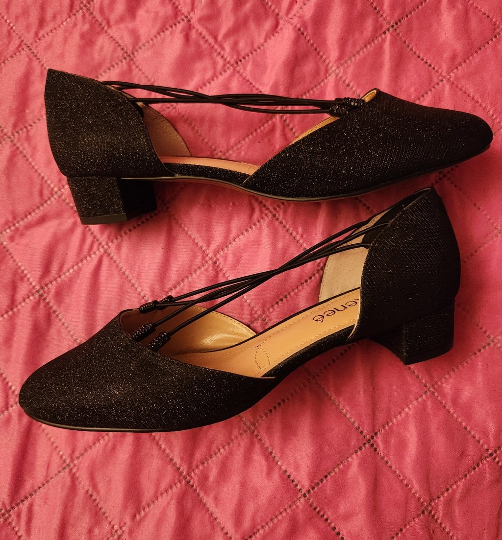 J. Renee Black Metallic Flats Ladies Size 8