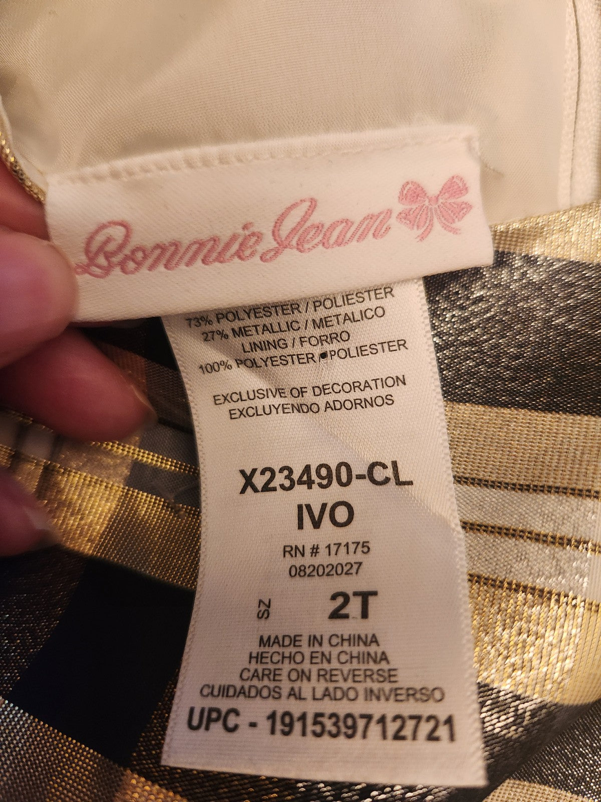 Bonnie Jean Black & Gold Plaid Dress 2T