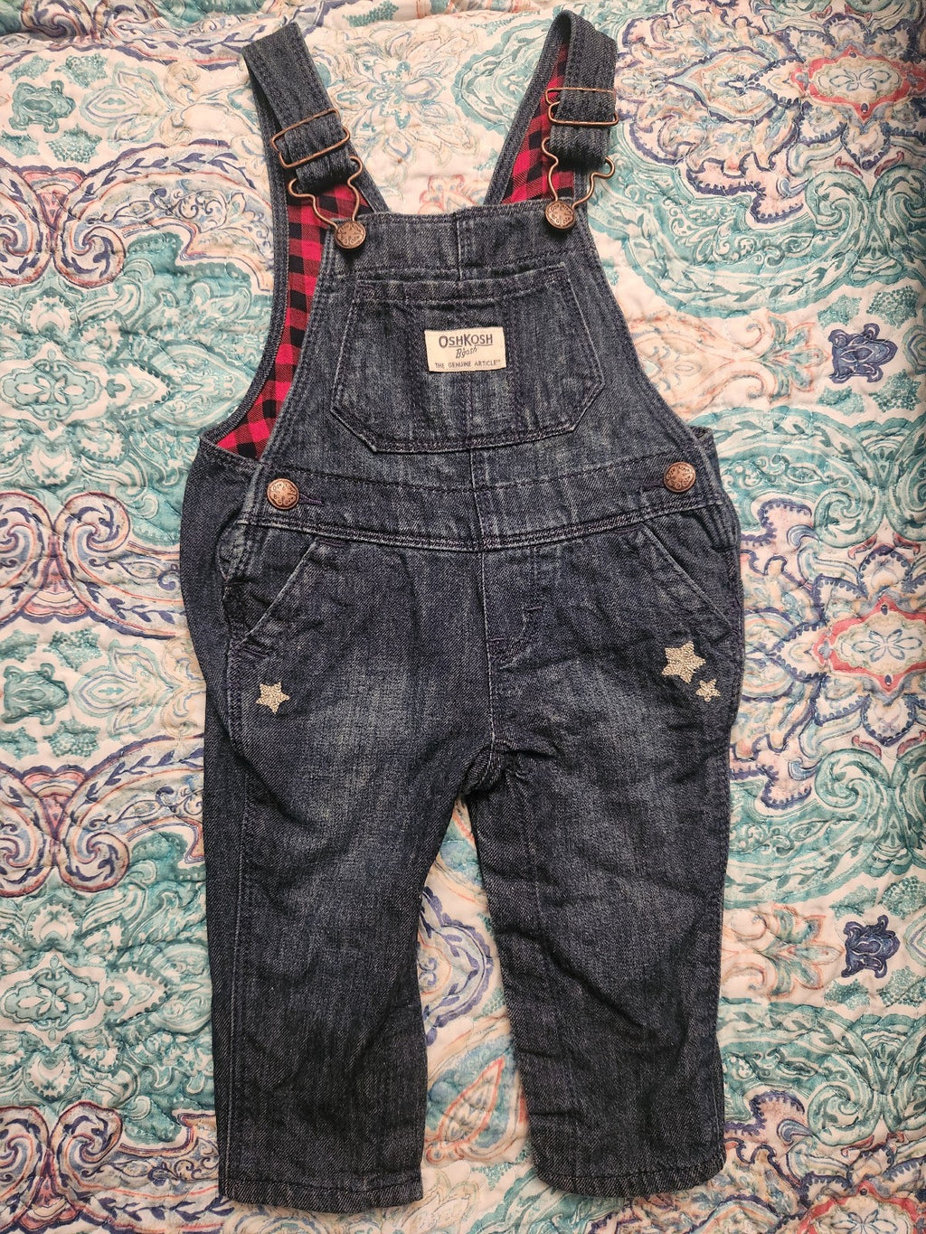 OshKosh Denim & Plaid Overalls 6 Months