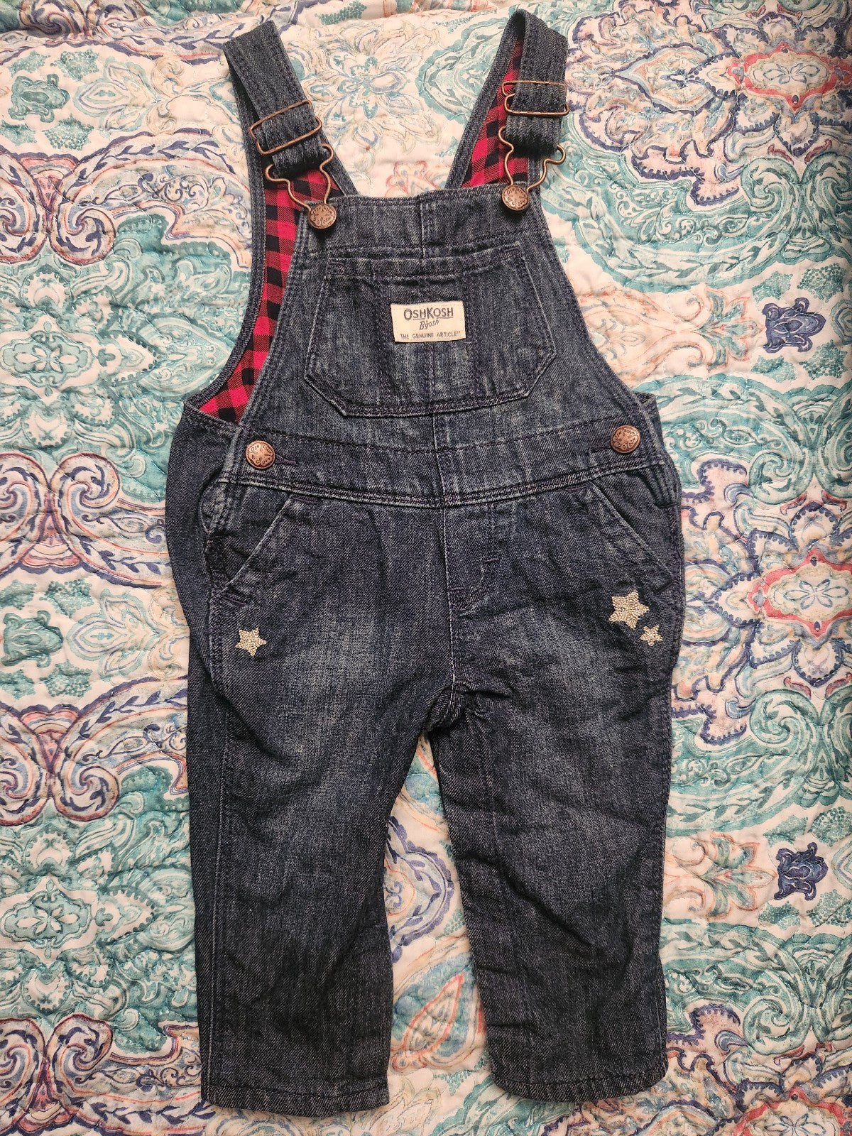 OshKosh Denim & Plaid Overalls 6 Months